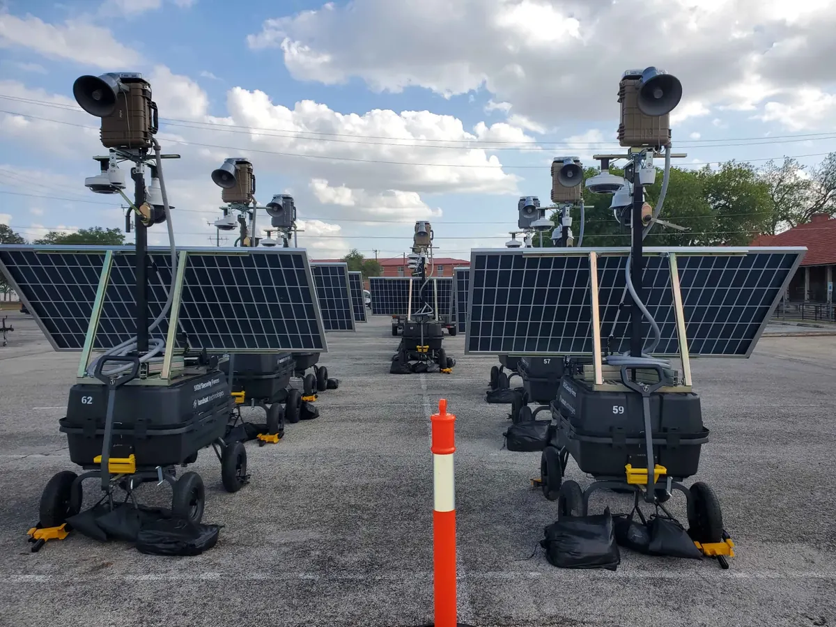 Two rows of LOBO towers in the government configuration, labeled for the 502d Security Forces Squadron.